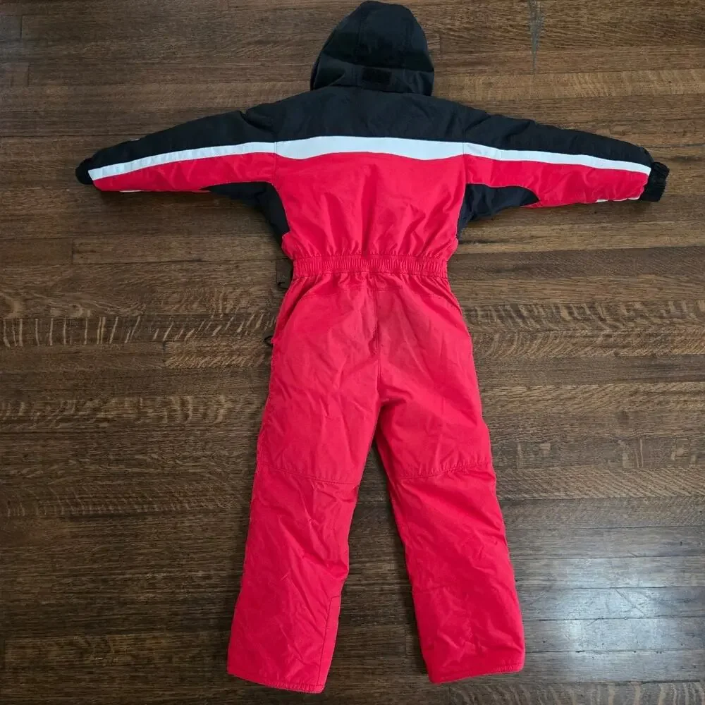 Vintage Columbia Sportswear Tectonite Snow Ski Suit Belted Red & Black Size 6/7